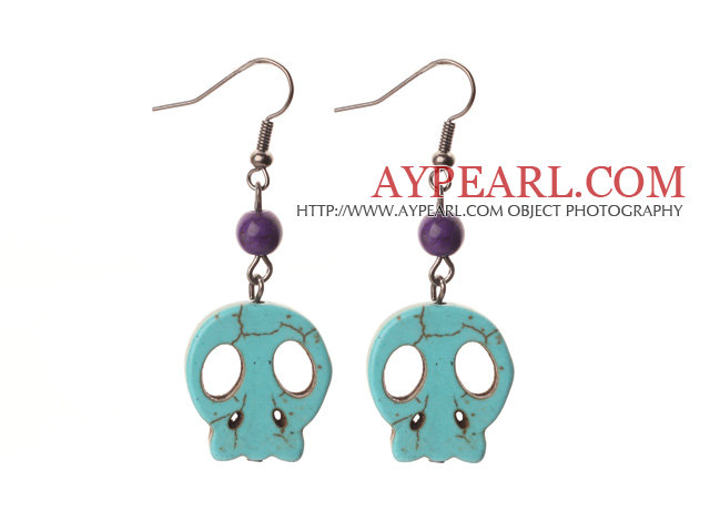 6 Pairs Simple Style Green Turquoise Skull Earrings with Fish Hooks