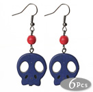 6 Pairs Simple Style Dyed Dark Blue Turquoise Skull Earrings with Fish Hooks