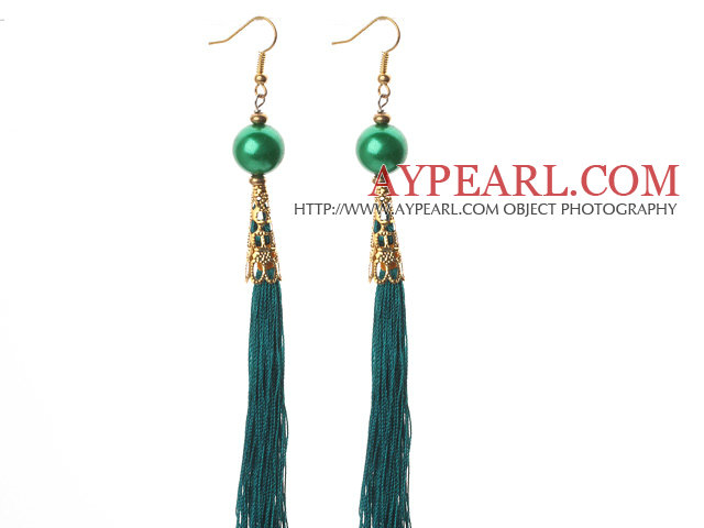 Kiina Style Round Green Kotilo ja Green ketju tupsu Long Dangle korvakorut