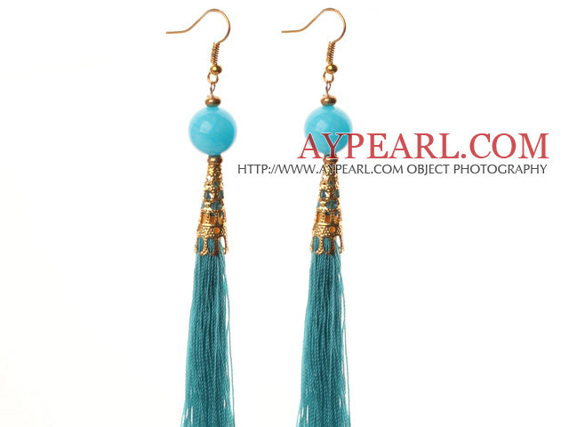 Kiina Style Järvi Blue Candy Jade ja sininen ketju tupsu Long Dangle korvakorut