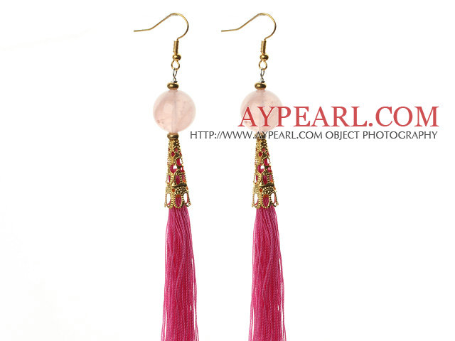 China Style Rose rose gland discussion Boucles d'oreilles longues quartz et chaud