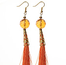 Wholesale China Style Faceted Melting Citrine and Orange Red Thread Tassel Long Dangle Earrings