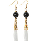 China Style Black Achat und Weiß Thema Tassel Lange Ohrringe baumeln