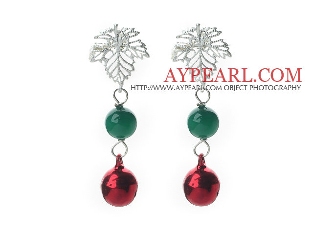 2013 Christmas Design Greeen Agate and Bell Studs Earrings