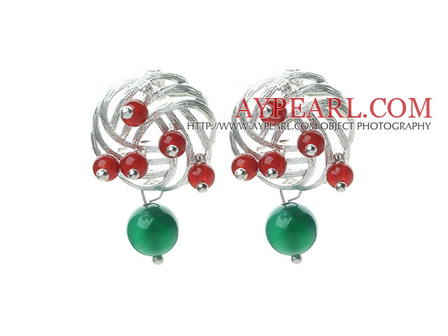 Fashion Style Green Agate and Carnelian Studs Earrings