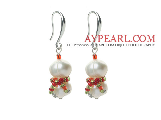 2013 Christmas Design White Freshwater Pearl Christmas Snowman Shape Earrings