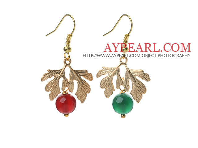 2013 Conception de Noël Agate verte et boucles d'oreilles cornaline avec la couleur d'or d'arbre accessoires de forme