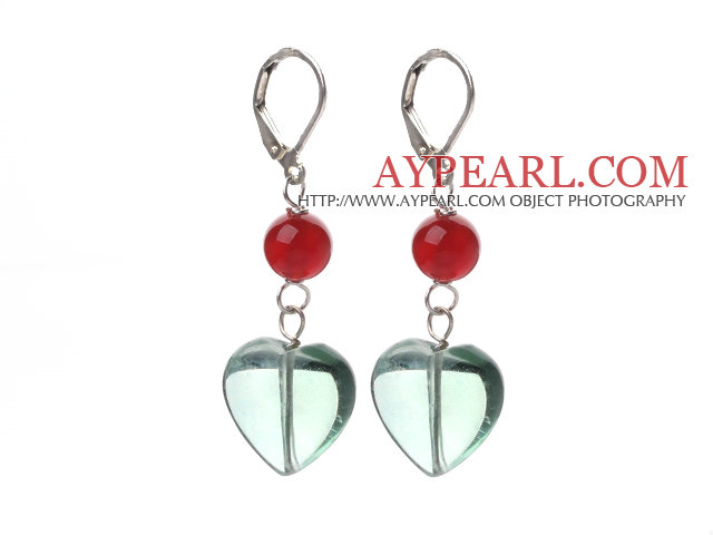 Nouveau design cornaline ronde et de forme de coeur Boucles d'oreilles fluorite verte