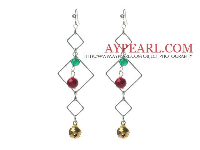 Fashion Style Green Agate and Alaqueca and Bell Dangle Earrings