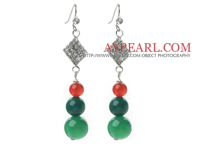 2013 Christmas Design Green Agate and Carnelian Dangle Earrings with Rhinestone Accessories