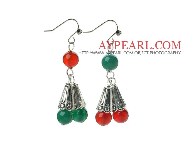 2013 Conception de Noël Agate vert et de cornaline Boucles d'oreilles