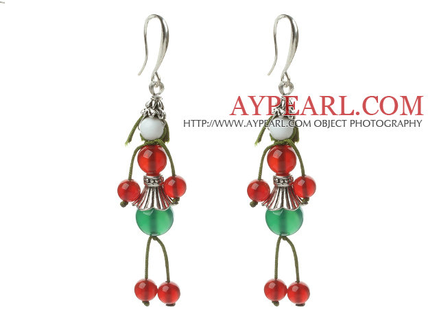 2013 Christmas Design Human-shaped Green Agate and Carnelian Charm Earrings