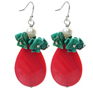 New Design Hot Pink Drop Shape Shell and Turquoise Chips and Pearl Earrings