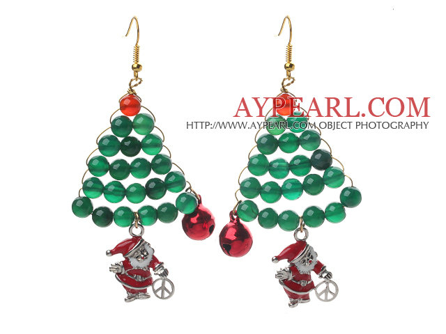 2013 Conception de Noël Agate verte et cornaline et le Père Noël Boucles d'oreilles