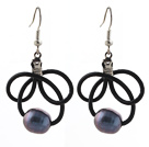 Fashion Style 10 - 11mm perle d'eau douce Boucles d'oreilles en cuir noir noir