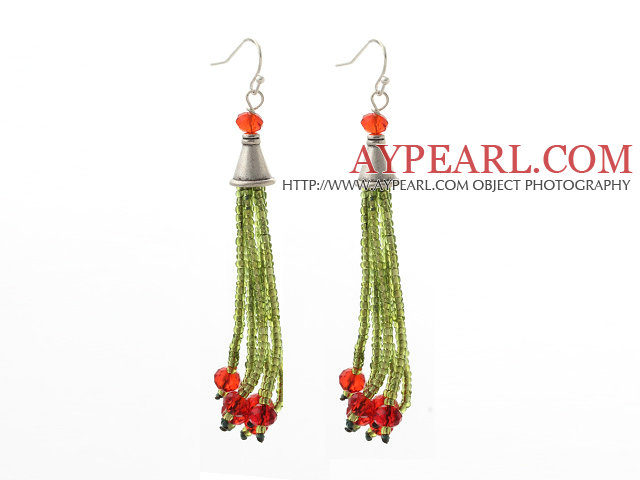 2013 Conception de Noël Perles de verre vert et rouge de gland Boucles d'oreilles en cristal