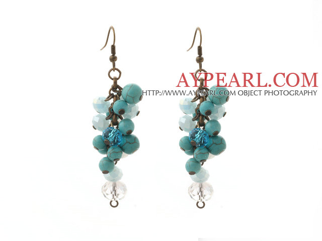 Vintage Style Assorted Turquoise and Clear Crystal Dangle Earrings