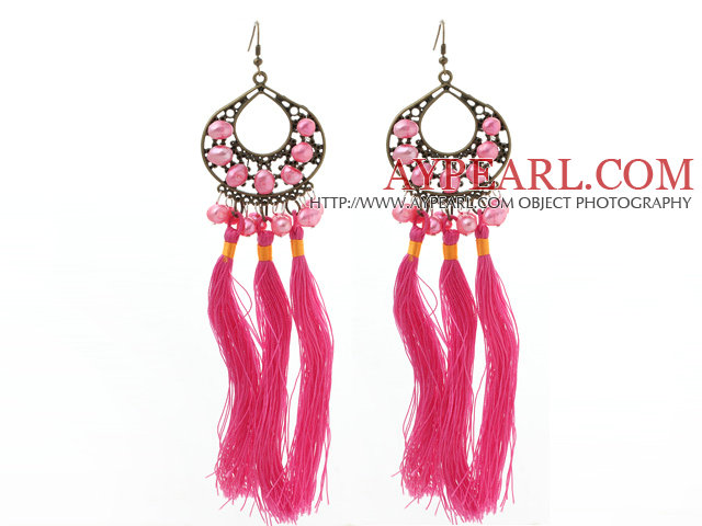 New Design Pink Style 6-7mm Pink Pearl Tassel Dangle Earrings
