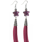 Lång stil stjärna form Amethyst Dangle läder tofs örhängen med Purple Leather Tassel