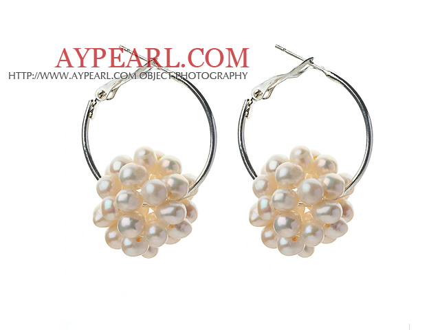 Fashion Style 3 - 4mm perles d'eau douce grande boucle d'oreilles