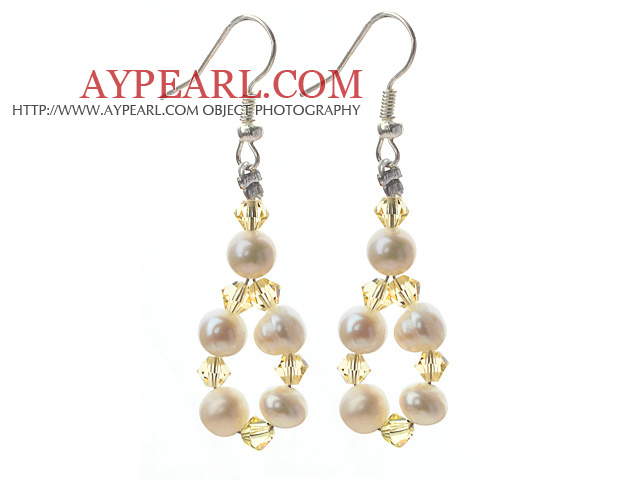 Fashion Style White Pearl γλυκού νερού και κίτρινο θαυμαστής σκουλαρίκια κρύσταλλο