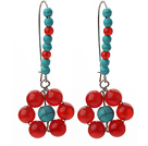 Wholesale Fashion Style Assorted Carnelian and Green Turquoise Flower Shape Earrings