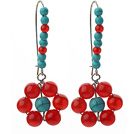 Fashion style assorties cornaline et vert turquoise boucles d'oreille de forme de fleur