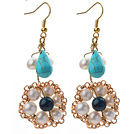 Fashion Style blanc perle d'eau douce et de forme de larme Boucles d'oreilles turquoise et Phoenix