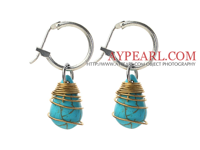 Nouveau design Teardrop Turquoise Forme fil enroulé Boucles d'oreilles