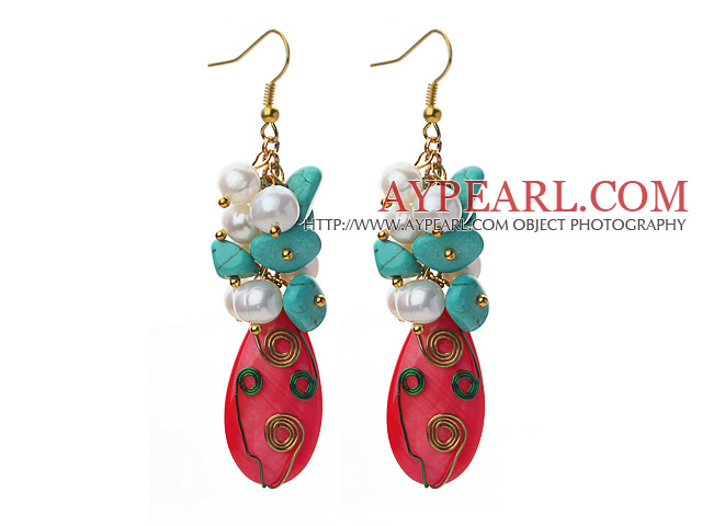 Assortiment de perles d'eau douce Turquoise et blanc et chaud Shell Boucles d'oreilles roses