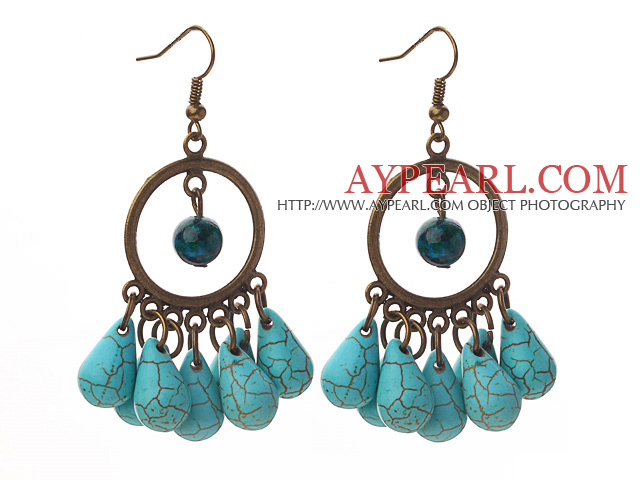 Vintage Style Teardrop Shape Turquoise and Phoenix Stone Earrings