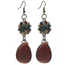 Vintage Style Indian Agate and Teardrop Shape Tiger Eye Dangle Earrings