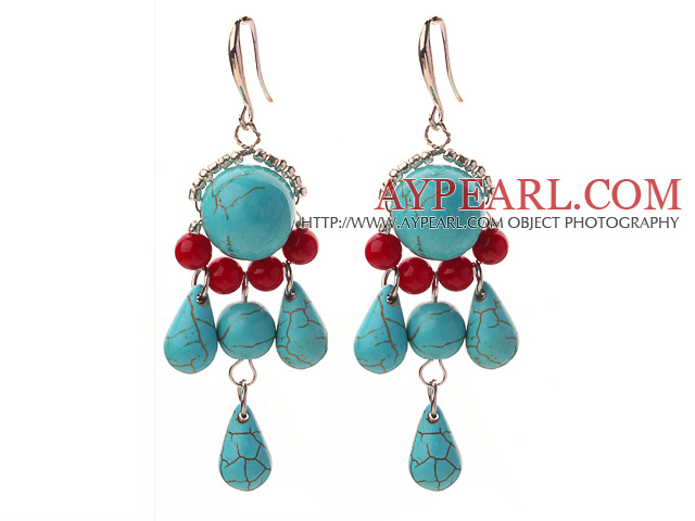 Assorted Red Coral and Turquoise Dangle Earrings