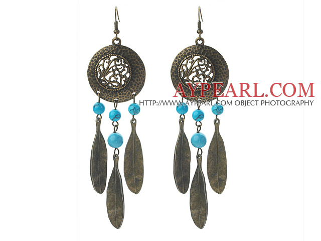 Vintage Style Turquoise and Leaf Shape Metal Earrings