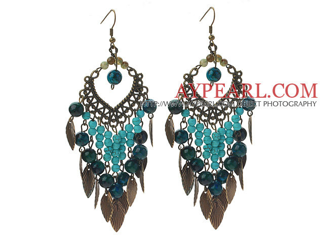 Phoenix Vintage Style Boucles d'oreilles assorties agate et turquoise indiens et