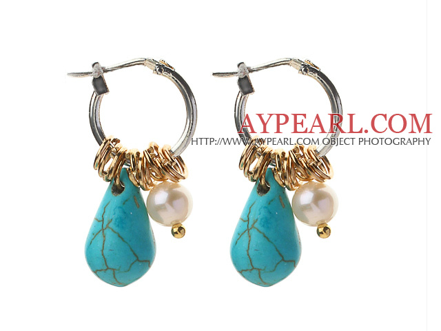 White Pearl γλυκού νερού και σκουλαρίκια Teardrop Turquoise Σχήμα