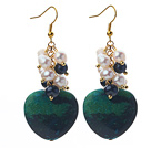 Wholesale White and Black Freshwater Pearl and Heart Shape Phoenix Stone Earrings
