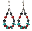 Assorted Turquoise and Red Coral and Black Agate Teardrop Shape Earrings