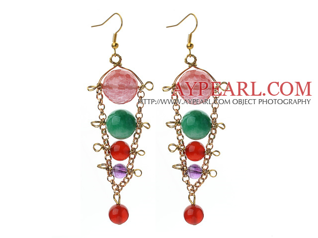 Assortiment de cornaline et améthyste et quartz cerise et la Malaisie Jade Dangle multi boucles de couleur