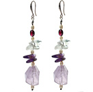 White Freshwater Pearl and Clear Crystal and Irregular Shape Amethyst Dangle Earrings
