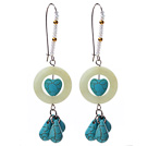 Fashion Style forme de beignet Jade Serpentine et boucles d'oreilles turquoise et cristal