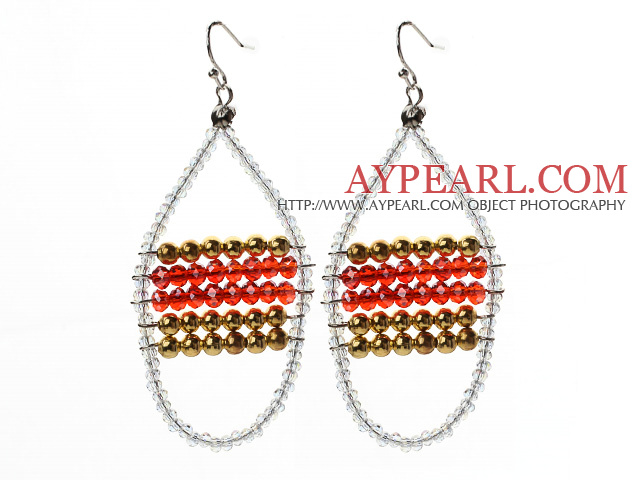 New Design Clear and Red and Golden Color Crystal Earrings