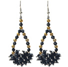 Wholesale Assorted Black Crystal and Golden Color Metal Beads Drop Shape Earrings