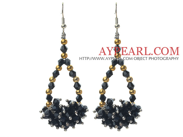 Assorted Black Crystal and Golden Color Metal Beads Drop Shape Earrings