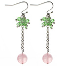Dangle Style Round Rose Quartz and Green Crystal Long Earrings