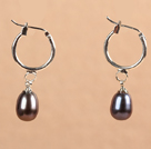 Fashion Hot Sale Natural Deep Gray Freshwater Pearl Earrings with Big Loop Hooks