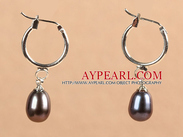 Fashion Hot Sale Natural Deep Gray Freshwater Pearl Earrings with Big Loop Hooks