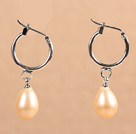 Wholesale Fashion Hot Sale Natural Pink Freshwater Pearl Earrings with Big Loop Hooks
