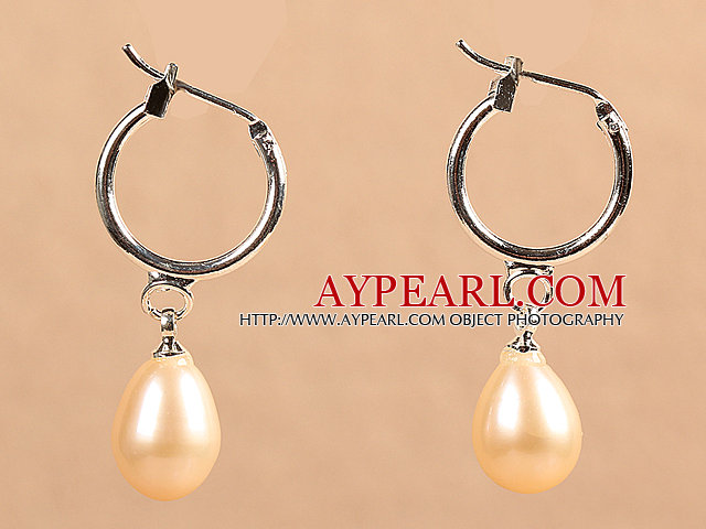 Fashion Hot Sale Natural Pink Freshwater Pearl Earrings with Big Loop Hooks