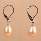 Popular Elegant Natural Drop Shape Pink Freshwater Pearl Earrings With Lever Back Hook